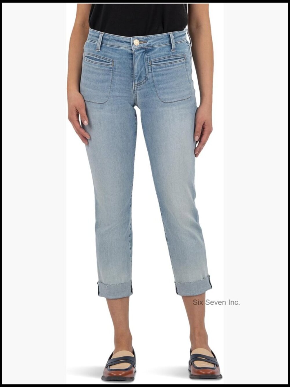 Crop Straight Leg Jeans Roll Up Cuffed Hem